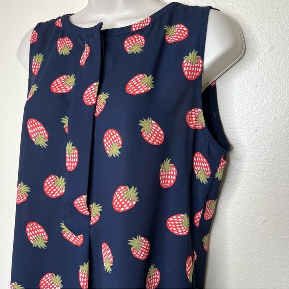 Loft Strawberry Sleeveless Navy Red Green Button Placket Popover Top Women Small - Picture 4 of 13
